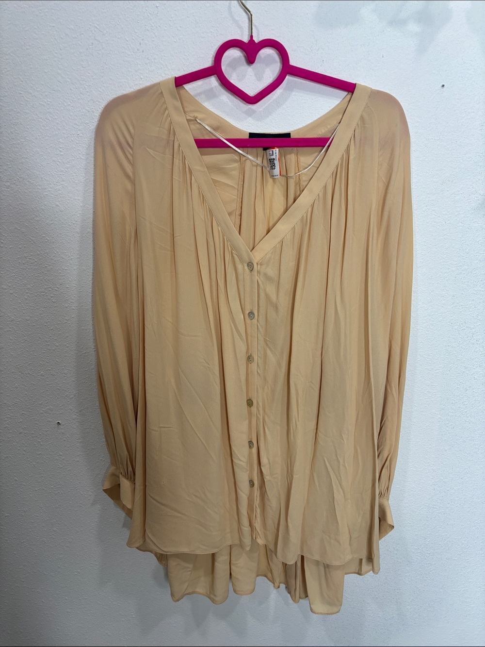 Zara Light Tan V-Neck Button-Front Blouse